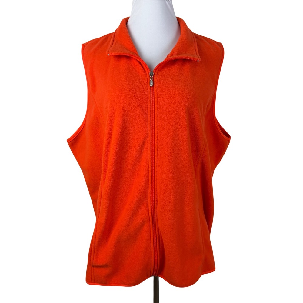 Zena‎ Woman Orange Fleece Full Zip Vest Women's 18/20 Mock Neck Sleeveless Vest
